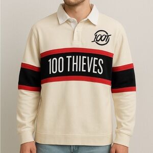 100 Thieves Jersey Long Sleeve Stripe Polo Sz  M NWT